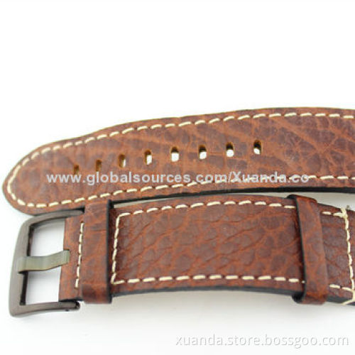 Good-quality cow leather strap watch bands for men, IPB stainless steel buckle, 100pcs MOQ